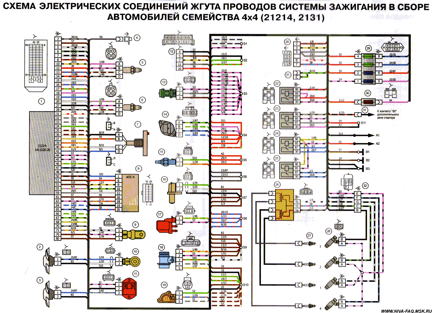 Схема электрических соединений нива 21214 Схема электрических соединений нива 21214